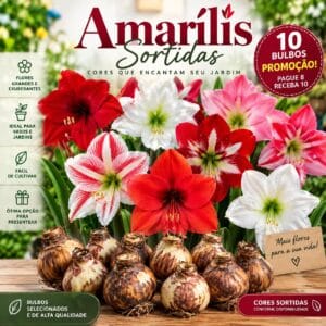 Amarílis sortidas com 10 bulbos em cores variadas