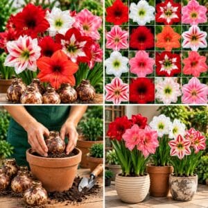 Bulbos de amarílis sortidas com flores em várias cores